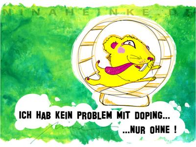 Cartoon: spinning the wheel (medium) by Nina Heinke tagged doping,hamster,animal,tier,wheel,laufrad,crazy,yellow,gelb