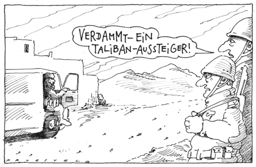 Cartoon: afghanistan aktuell (medium) by Andreas Prüstel tagged afgahnistan,talibanaussteigerprojekt,afghanistan,talibanaussteigerprojekt,taliban,terror,krieg,verteidigung,soldaten,militär