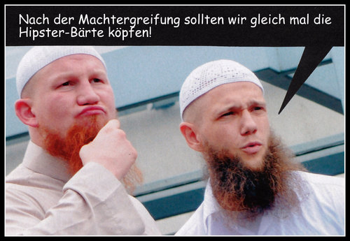 Cartoon: bärte (medium) by Andreas Prüstel tagged salafisten,islamisten,bärte,hipster,machtergreifung,enthauptung,cartoon,collage,andreas,pruestel