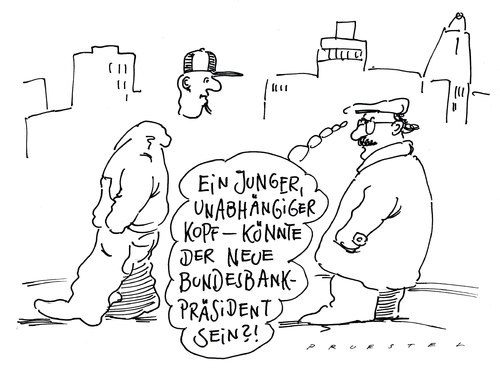Cartoon: bundesbanker (medium) by Andreas Prüstel tagged bundesbankpräsident,weidmann,merkelzitat,unabhängigkeit,unabhängigkeit,bank,banken,weidmann