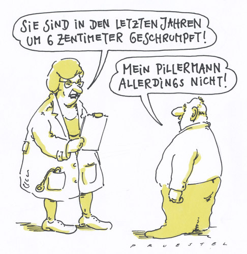 Cartoon: disproportion (medium) by Andreas Prüstel tagged alterung,schrumpfung,ärztin,patient,alterung,schrumpfung,ärztin,patient,gesundheit,rentner