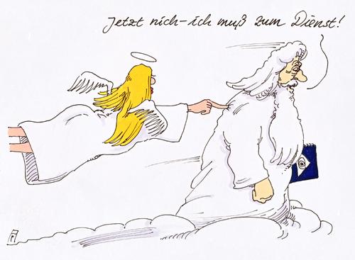 Cartoon: gottes dienst (medium) by Andreas Prüstel tagged cartoon,engel,himmel,dienstlich,dienst,gott,karikatur,gott,dienst,dienstlich,himmel,engel