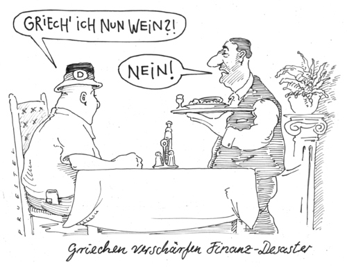 Cartoon: griechischer wein (medium) by Andreas Prüstel tagged griechische,krise,diplomatische,deutschland,griechenland,boykottaufruf,gegen,deutsche,griechenland,krise,finanzkrise,deutschland,boykottaufruf,boykott