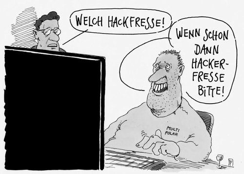 Cartoon: hackfresse (medium) by Andreas Prüstel tagged hackfresse,hacker,hacken,multipolar,cartoon,karikatur,andreas,pruestel,hackfresse,hacker,hacken,multipolar,cartoon,karikatur,andreas,pruestel