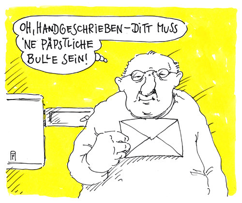 Cartoon: handgeschrieben (medium) by Andreas Prüstel tagged post,briefe,handschrift,handgeschrieben,papst,bulle,post,briefe,handschrift,handgeschrieben,papst,bulle