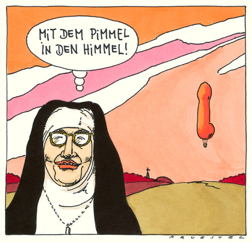 Cartoon: himmlisch (medium) by Andreas Prüstel tagged pimmel,katholizismus,nonne,heissluftballon,ballonfahrt,ballonfahrt,heissluftballon,nonne,katholizismus