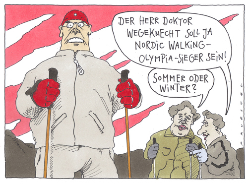 Cartoon: im gelände (medium) by Andreas Prüstel tagged nordic,walking,olympia,nordic walking,olympia,olympische spiele,sport,fitness,trend,nordic,walking,olympische,spiele