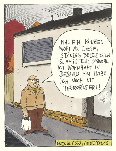 Cartoon: in dessau (medium) by Andreas Prüstel tagged dessau,arbeitslosigkeit,islamisten,cartoon,karikatur,andreas,pruestel,dessau,arbeitslosigkeit,islamisten,cartoon,karikatur,andreas,pruestel