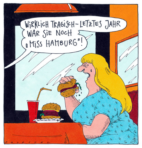 Cartoon: in hamburg (medium) by Andreas Prüstel tagged hamburger,fastfood,hamburg,misswahl,hamburger,fast food,hamburg,misswahl,gesundheit,übergewicht,ernährung,fast,food