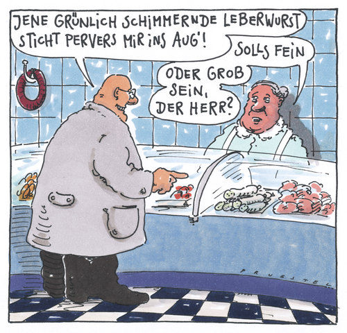 Cartoon: leberwurst (medium) by Andreas Prüstel tagged metzgerei,fleischerei,wurst,leberwurst,kunde,fleischerei,wurst,leberwurst,kunde,metzgerei,fleisch,essen,handel,verkauf