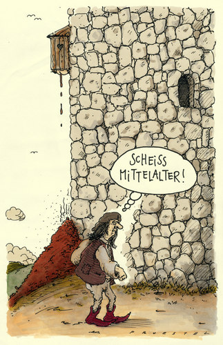 Cartoon: mittelalter (medium) by Andreas Prüstel tagged hygiene,mittelalter,kot,klo,klo,kot,mittelalter,hygiene,toilette,bad,technik,fortschritt