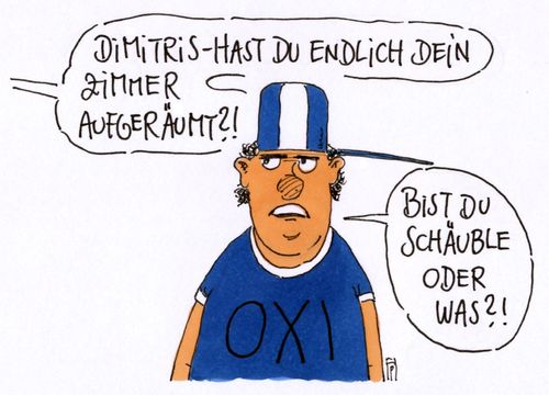 Cartoon: oxi (medium) by Andreas Prüstel tagged griechenland,schuldenkrise,euro,europa,eu,referendum,volksabstimmung,oxi,schäuble,cartoon,karikatur,andreas,pruestel