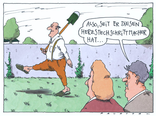 Cartoon: stechschritt (medium) by Andreas Prüstel tagged herz,herzschrittmacher,stechschritt,spaten,herz,herzschrittmacher,stechschritt,spaten