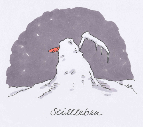 Cartoon: stillleben (medium) by Andreas Prüstel tagged stillleben,tod,schneemann,winter,ewigkeit,stillleben,schneemann,winter,ewigkeit,tod