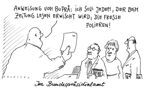 Cartoon: wulff greift durch (medium) by Andreas Prüstel tagged bundespräsident,wulff,pressefreiheit,bundespräsidialamt,bundespräsident,wulff,pressefreiheit,bundespräsidialamt
