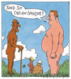 Cartoon: am fkk (small) by Andreas Prüstel tagged organspender,fkk,nudisten,geschlechtsteil,größenunterschied