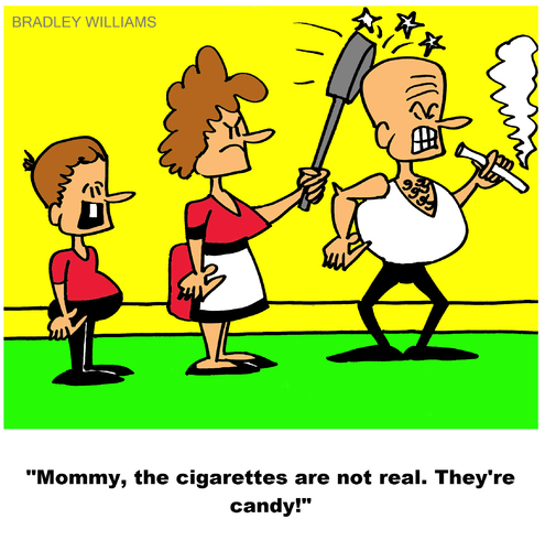 Cartoon: Cigarettes (medium) by Cartoonist USA tagged child,boy,daddy,mommy,comic,cartoon,halloween,father,dad,family,masculine,manly,macho,candy,smoking,cigarettes,cigarette
