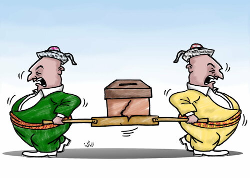 Cartoon: A struggle for positions cartoon (medium) by handren khoshnaw tagged handren,khoshnaw,cartoons,kurdistan,elections,pdk,puk,positions