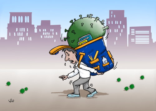 Cartoon: start of school season cartoon (medium) by handren khoshnaw tagged handren,khoshnaw,school,students,coronavirus,covid19