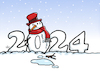 Cartoon: 2024 snowman and global warming (small) by handren khoshnaw tagged handren khoshnaw 2024 global warming climate change snowman melting