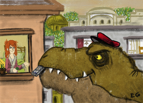 Cartoon: Paperboy (medium) by ernesto guerrero tagged tyranosaurus