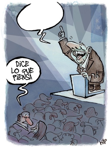 Cartoon: Politics -Spanish- (medium) by kap tagged politics,elections,campaign,wahlkampf,politiker,politik,rede,pult,reden,gedanken,denken,meinung,meinen,vertrauen,leer,worte,versprechungen,verprechen