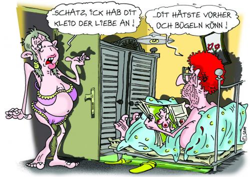 Cartoon: kleid der liebe (medium) by sam tagged liebe,man,frau,sam,erotik,bunt,character,woman,cartoon