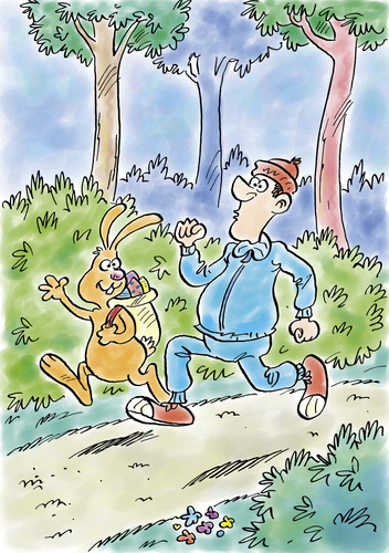 Cartoon: Osterhase (medium) by astaltoons tagged ostern,osterhase,joggen,wald,laufen