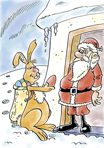 Cartoon: Osterhase (medium) by astaltoons tagged ostern,osterhase,weihnachtsmann,falsche,zeit,eier,ostereier,geschenk,schnee,eis