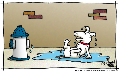 Cartoon: Revenge (medium) by JohnBellArt tagged dog,urinate,fire,hydrant,revenge,squirt,spray,paybacks