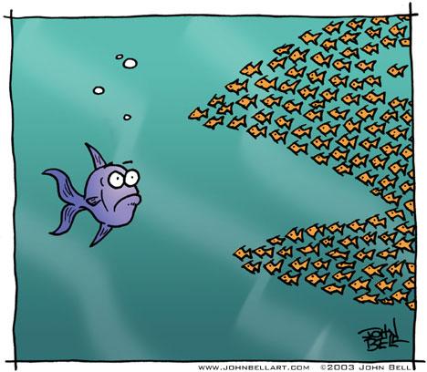 Cartoon: Strength in Numbers. (medium) by JohnBellArt tagged cartoon,fish,ocean