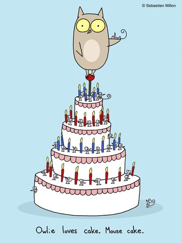 Cartoon: Mouse Cake. (medium) by sebreg tagged mouse,owl,cake,birthday,silly,fun,macabre
