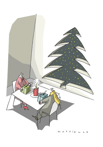 Cartoon: Ausblick (medium) by Mattiello tagged weihnachten,weihnachten,religion,geschenke,weihnachtsbaum,tradition,kultur