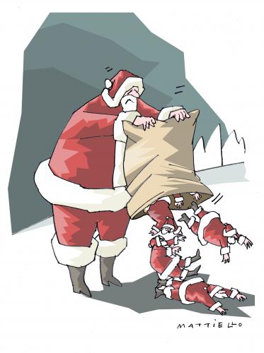 Cartoon: Bescherung (medium) by Mattiello tagged nikolaus,umd,co,weihnachten,weihnacht,heiligabend,geschenk,geschenke,bescherung,tradition,kultur,weihnachtsmann,nikolaus,umd,co,anhang,freunde,duplikat,kopie,ersatz,arbeit,arbeiter