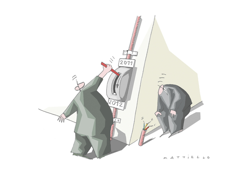 Cartoon: Jahreswechsel (medium) by Mattiello tagged neujahr,2012,jahreswechsel,ausblick,2012,neujahr,jahreswechsel,ausblick,silvester
