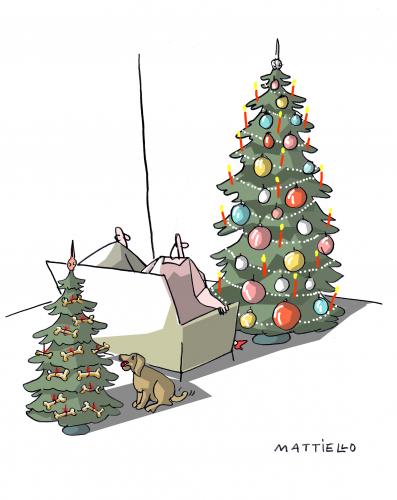 Cartoon: Jedem das... (medium) by Mattiello tagged weihnachten,weihnachten,weihnacht,heiligabend,bescherung,weihnachtsbaum,tanne,baum,schmuck,familie,tradition,kultur,schmücken,knochen,hund,hunde,tiere,tier,haustier