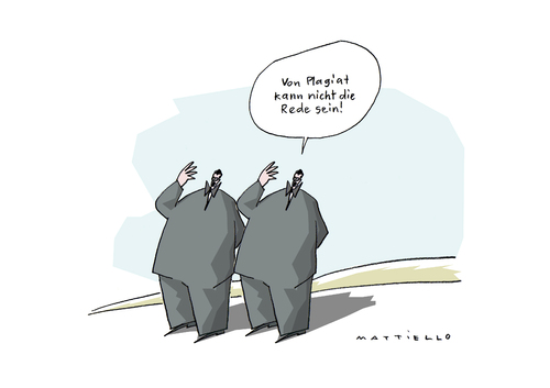 Cartoon: Plagiat (medium) by Mattiello tagged plagiat,dissertation,selbstverteidigung,plagiat,dissertation,selbstverteidigung,guttenberg