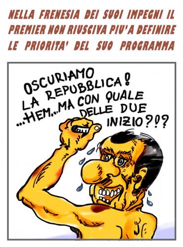 Cartoon: La Repubblica (medium) by yalisanda tagged larepubblica,oscurare,premier,berlusconi,impegni,priorita,programma,politica,politics,iniziare,satira,comics,irony,vignette,berlugnette,italy