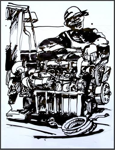 Cartoon: Vietnamise fisherman (medium) by yalisanda tagged vietnam,fisherman,boot,roop,asia,black,ink,drawing,smile