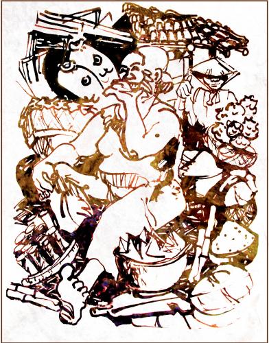 Cartoon: Vietnamise market (medium) by yalisanda tagged asia,vietnam,market,woman,fish,ink,drawing,black