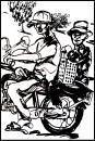 Cartoon: Vietnamise Xe Om mototaxi (small) by yalisanda tagged xe,om,asia,vietnam,mototaxi,woman,old,man,taxidriver,black,ink,drawing
