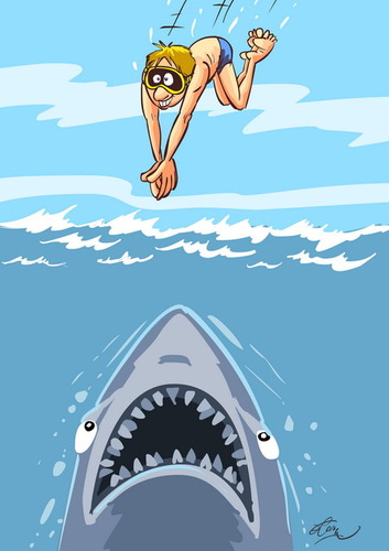 Cartoon: wow ! holiday ! (medium) by FredCoince tagged shark,sea,holiday,humor