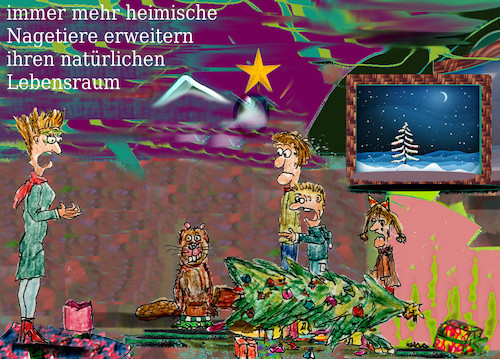 Cartoon: B.U.N.D jahresbericht (medium) by ab tagged weihnachten,baum,familie,biber,tier,geschenke,natur,wohnung