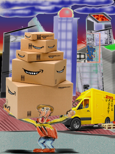 Cartoon: can you feel it (medium) by ab tagged weihnachten,christmas,amazon,spot,shopping,internet,service,parcel,delivery,dhl,hermes