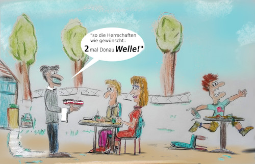 Cartoon: draussen panik (medium) by ab tagged corona,cafe,kuchen,draussen