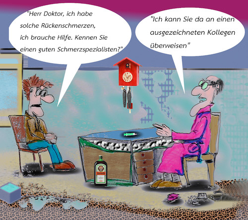 Cartoon: fachkräfte (medium) by ab tagged arzt,patient,schmerz,hilfe,fachmann,spezialist