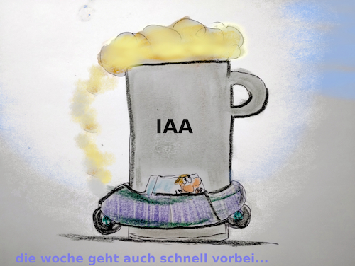 Cartoon: iaa (medium) by ab tagged bayern,münchen,auto,iaa,wiesn,bier,verbrenner,motor,saufen,oktoberfest,zeit,söder