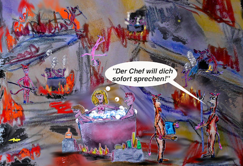 Cartoon: irgendwo ganz weit unten (medium) by ab tagged hölle,fege,feuer,teufel,relax,heiss,sünder