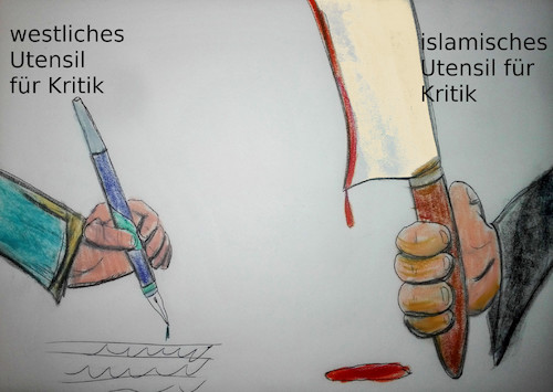 Cartoon: kultur (medium) by ab tagged europa,islam,werte,frankreich,attentat,fanatiker,glaube