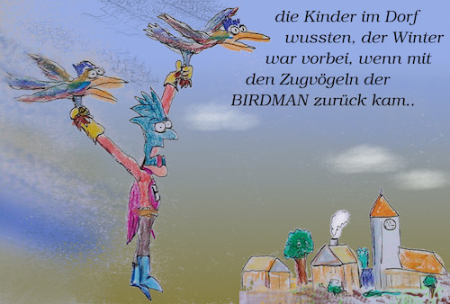 Cartoon: landleben (medium) by ab tagged natur,jahreszeit,frühling,vögel,rückkehr,kinder,wissen